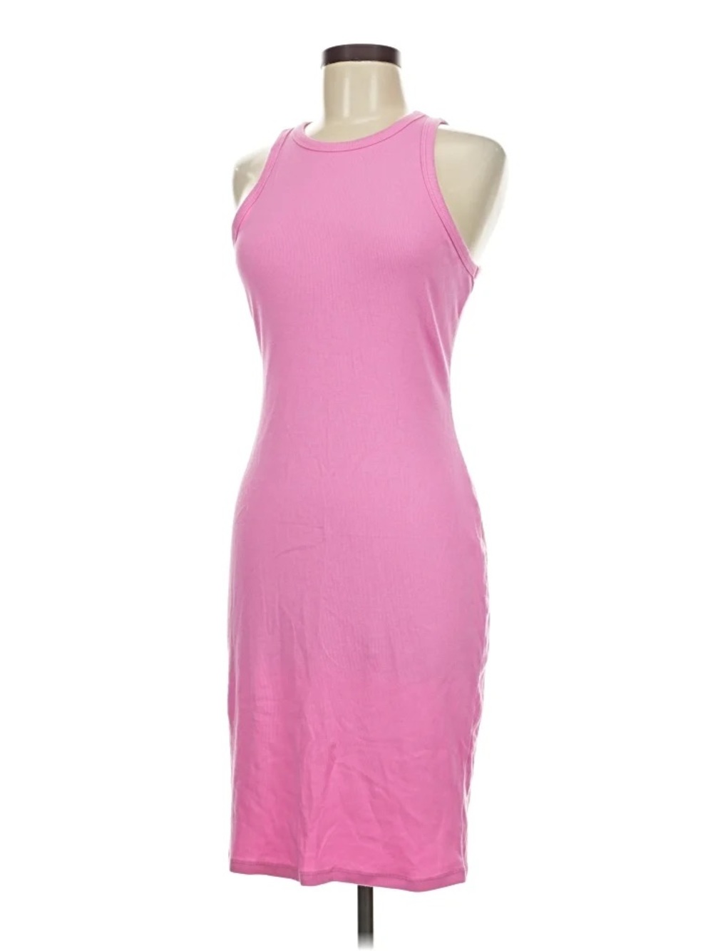 Sleeveless Pink Ribbed Tank Dress